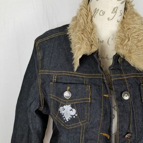 Hip Jeans Faux Fur Lined Denim Jacket Size 5 - Picture 3 of 9